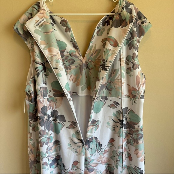 NWT Calvin Klein Women's Floral Dress Plus 22W V Neck Lined Zipper Stretch - Picture 9 of 13